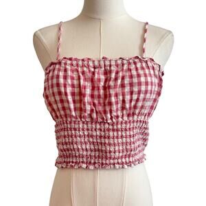American Eagle‎ Crop Top Womens Small Gingham Smocked Milkmaid Cami Belly Tank